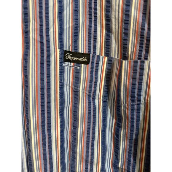 Faconnable Shirt Mens XL Blue Plaid Seersucker Button Up Short Sleeve - Picture 2 of 8